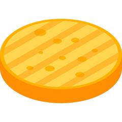 Flat Round Yellow Icon with Orange Stripes and Small Dots Against Transparent Background