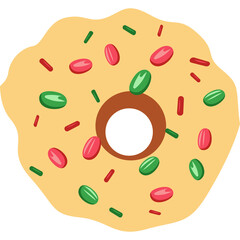 Flat Style Round Donut With Cream Icing And Colorful Sprinkles Isolated On White Background With Transparent Background