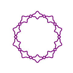 Trendy crosswave mandala frame, abstract purple geometric circular border with dynamic diamond and twist symmetry, modern minimalist outline for decor, web graphics, branding, invitations,and projects