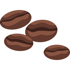 Four Brown Coffee Beans Isolated on Transparent Background with Rich Texture and Detail