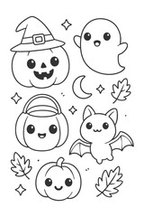 Cute Cartoon Icon Set for Kids and Baby Designs - Halloween doodle coloring