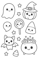 Funny Cartoon Character Set Illustration - Halloween doodle coloring