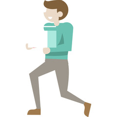 Full Body Side Profile Of A Man In A Teal Long Sleeve Shirt And Gray Pants Walking Confidently With A Slight Smile Against A Clean White Backdrop