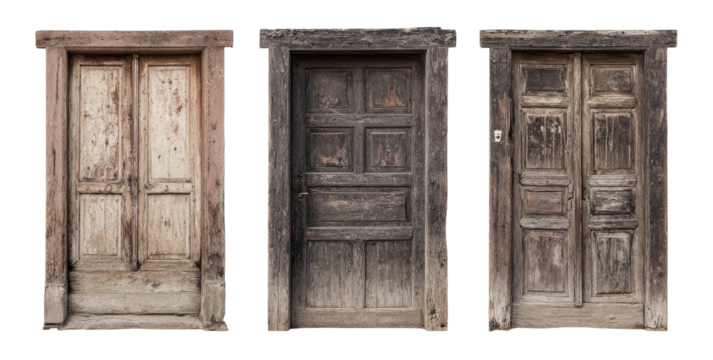 Three weathered wooden doors
