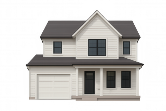 Modern suburban house illustration on transparent background, featuring a residential property and real estate concept