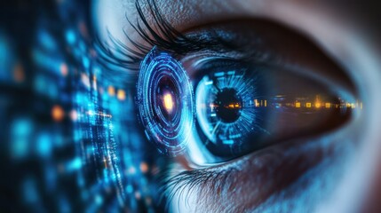 Futuristic Eye with Digital Overlay and Data Streams