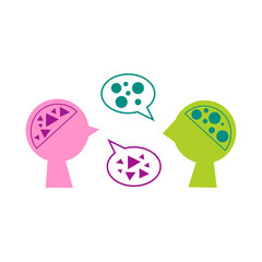Two people speak and don't understand each other. Neurodiversity and misunderstanding concept. Cognitive differences inclusion vector flat illustration.