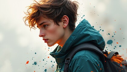 closeup portrait of young man with short