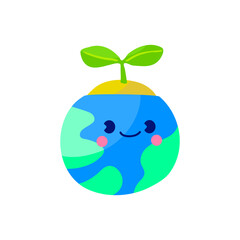 Cute Earth Globe With Sprout: Happy Smiling World Icon For Eco, Environment, And Growth