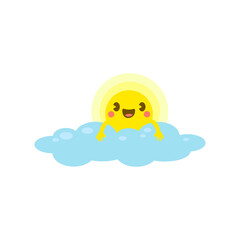 Smiling Cartoon Sun Behind a Fluffy Blue Cloud