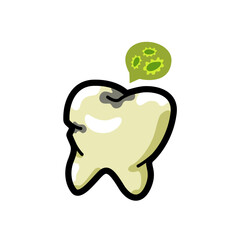 Cartoon Tooth With Green Bacteria Bubble Symbolizing Oral Health and Dental Hygiene