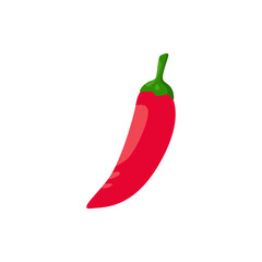 Illustration of a Vibrant Red Chili Pepper with a Green Stem on White
