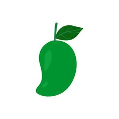 Green Mango Illustration with Leaf on Black Background in Minimalist Style