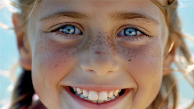 Young girl smiling joyfully on beach