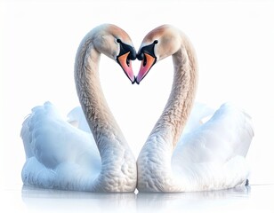 Fototapeta premium Two swans forming a heart shape on calm water symbolizing love and unity