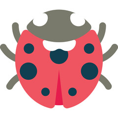 Stylized Red Ladybug Insect with Dark Spots and Gray Head and Legs on a Transparent Background