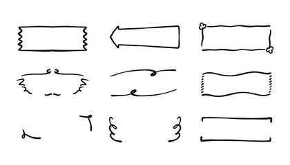 Collection of hand drawn text boxes, banners, and frames. Rustic brush stroke style with cute tags, labels, and ornaments. Ideal for headlines, notes, badges, and creative decoration elements.