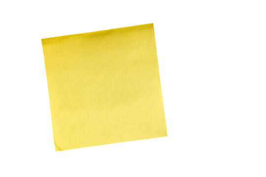 A bright yellow sticky note, square-shaped, on a black background.  The note has a slightly textured surface and a defined edge