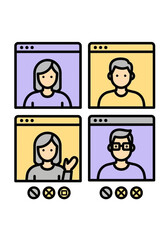Fototapeta premium Flat Outline Video Conference Call Vector Illustration