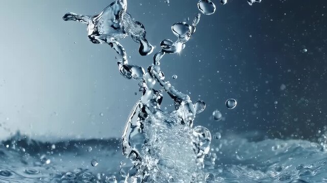 Close-up of water droplets and streams, creating a dynamic, splashing display against a gradient
