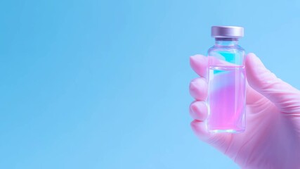 Woman doctor hand in glove holding liquid medicine in vial, vaccine medical research and futuristic healthcare concept, closeup footage - Powered by Adobe