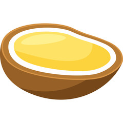 Half Coconut with Yellow Flesh Isolated on Transparent Background