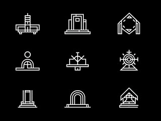 Vector Icon Set of Architectural Structures in Minimalist Line Style for Modern Building Design