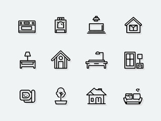Minimalist Vector Home and Household Icons Set in Line Art Style for Web and App Interface Design