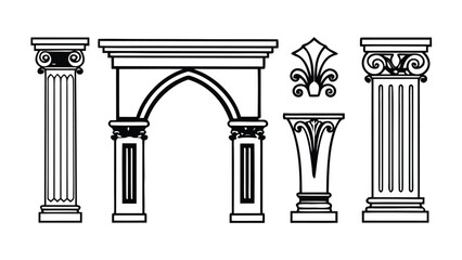 Architectural Motifs, Classical elements Blocks Design Vector Line Art Cad Drawings of structural elements, historical design, decorative motif