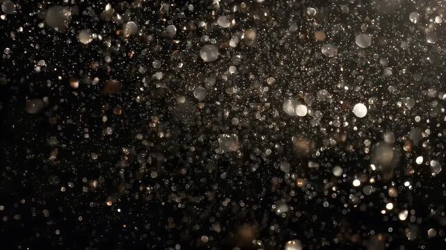 Abstract image of countless tiny spheres floating against a black background, with varying sizes and light