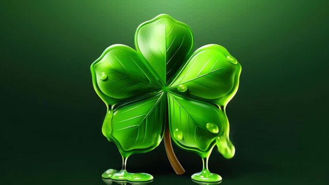 Green four-leaf clover against a green background symbolizing luck and good fortune associated with St. Patrick's Day.