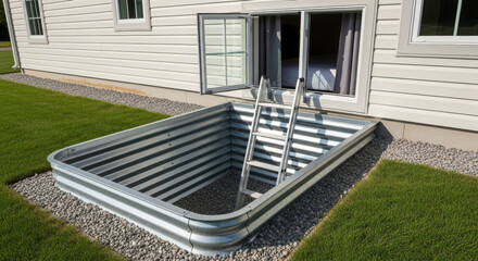 Rectangular Metal Egress Window Well With Ladder © imagera