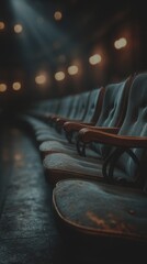 Old theater seating invites nostalgia in dim lighting during evening performance - Low Contrast