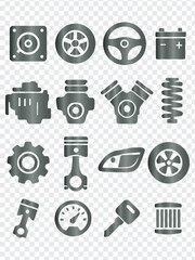 Fototapeta premium Car Parts and Automotive Service Icons Vector Set.