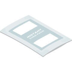 Fototapeta premium Instant Cold Pack With Two White Rectangular Pockets On Light Blue Grey Background With Text Instant Cold Pack In White Color In Isometric View