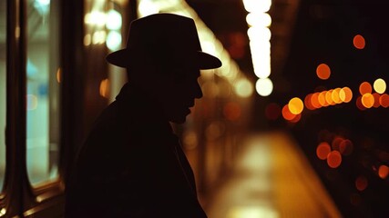 A solitary figure stands at a subway platform, lost in thought as the lights of the city dance around him. - Powered by Adobe