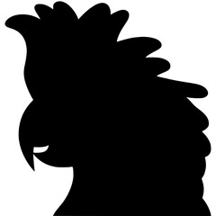 Cockatoo with raised crest, solid black silhouette. Vector illustration logo, icon, symbol, design sign, character on white background.