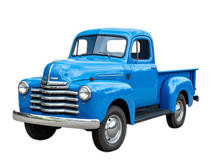 Isolated classic blue pickup truck, vintage American vehicle, antique car, transportation