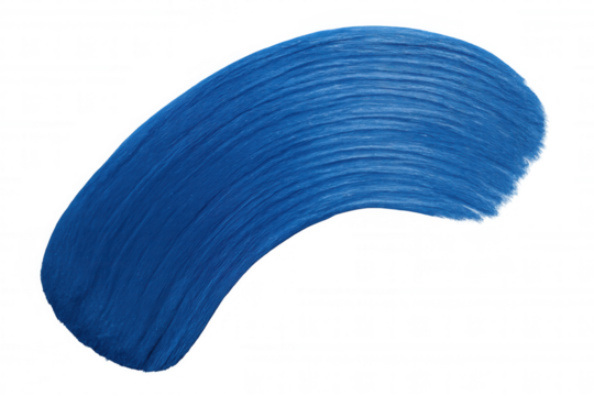 Vibrant blue acrylic paint stroke creating an abstract texture on a transparent background, depicting creativity and art