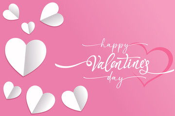 Valentine's day banner for Valentine greeting card with paper hearts on pink background vector illustration