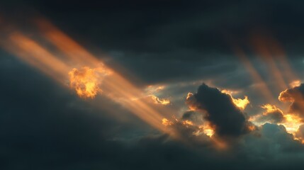 Majestic Sunlight Breaking Through Dark Storm Clouds at Dusk Creating a Dramatic and Inspiring Scenic Sky View for Nature Lovers