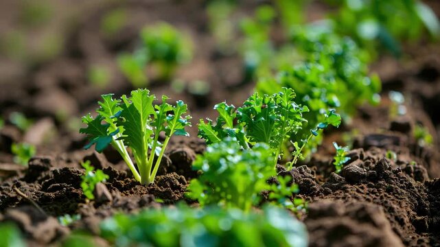 A person nurturing young plants by gently weeding and adjusting soil around them. Focus on gardening techniques for successful growth.