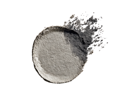 Circular, light gray powder, smudged edge, on black background