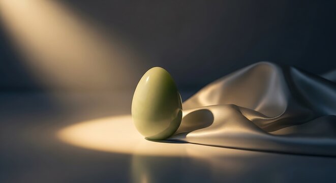 Elegant jade egg resting on silk, bathed in soft golden light