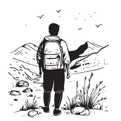 flat and simple line art concept of trail exploration for new experiences