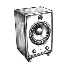 flat and simple line art concept of speaker with wooden finish