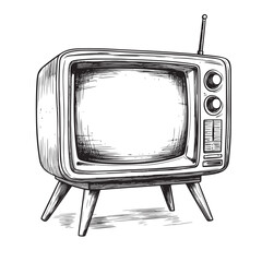 hand drawn outline line art illustration of wallmounted television in a modern loft