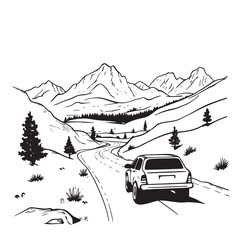 minimal outline vector illustration of scenic drives through national parks