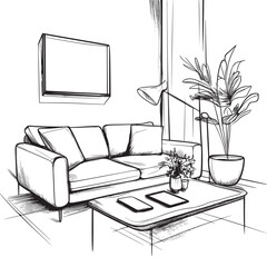outline sketch vector illustration of sleek tablet in a modern living room