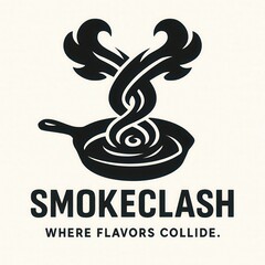 Fototapeta premium Stylized skillet with swirling steam, text 